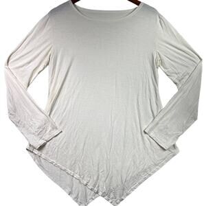 Off White Thin Stretchy Asymmetrical Long Sleeve Tunic Tee Shirt Top